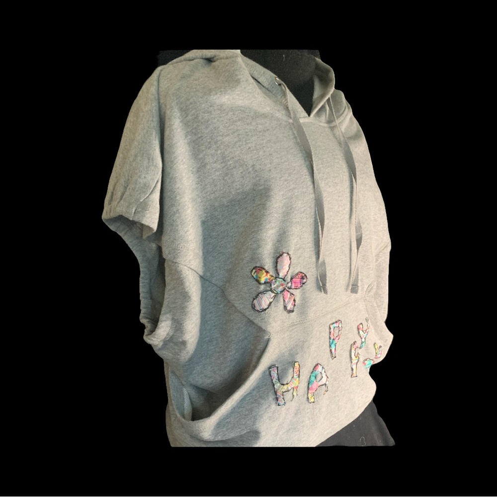 It Ain’t Beige upcycled Gray Hoodie with Floral Appliqué - Picture 6 of 16